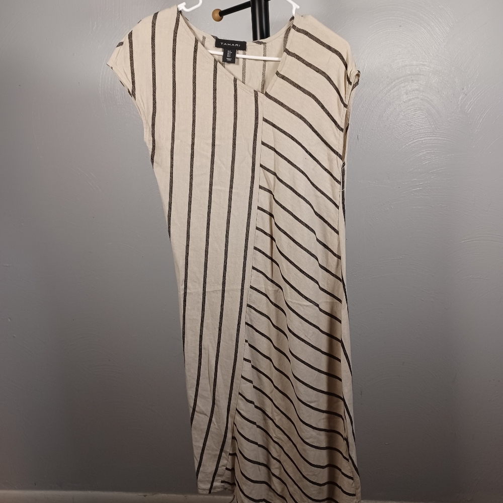 Tahari Asymmetrical Linen Blend Dress Size Small